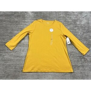 Kim Rogers Top Womens Small Yellow 3/4 Sleeve Crew Tee Cotton NWT